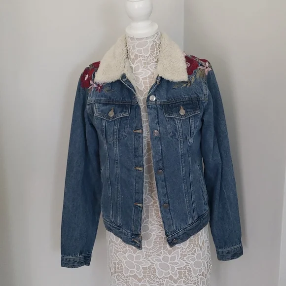 Love Tree Jackets Coats Love Tree Flower Embroidered Jean